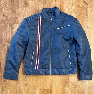 J4 Jacket Navy Blue Nylon Bomber Jacket Medium Size XL